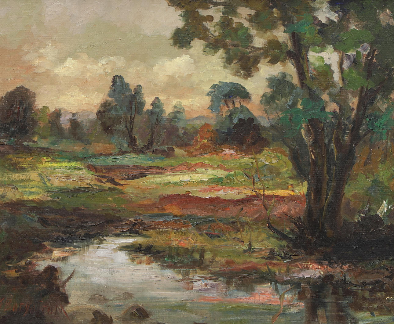 OIDENTIFIERAD KONSTNÄR. oil on canvas, landscape view, signed.