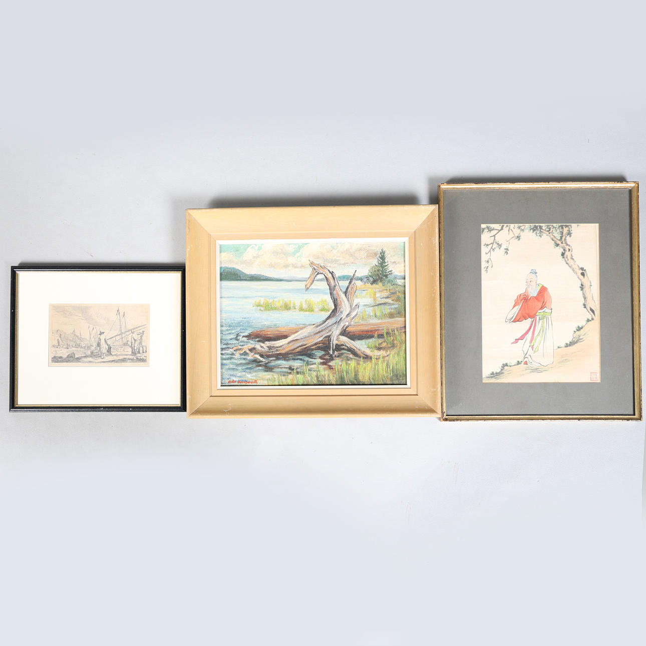 THREE FRAMED WORKS OF ART (3).