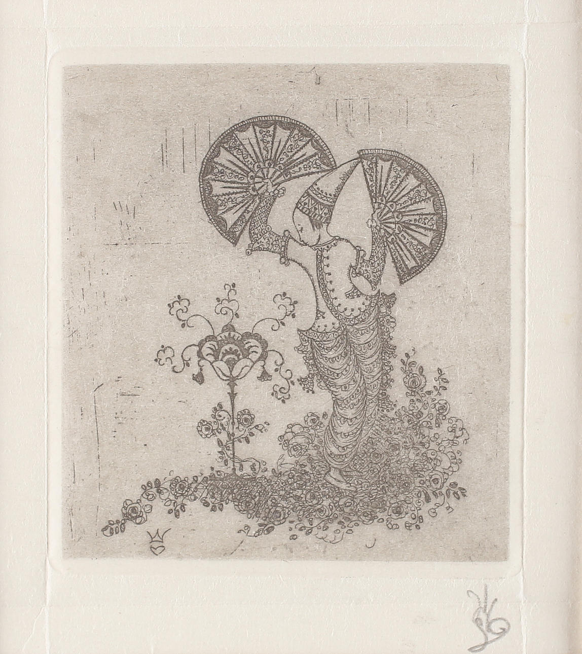 GERHARD HENNING. Orientalisk Kvinna, etsning, monogramsignerad .