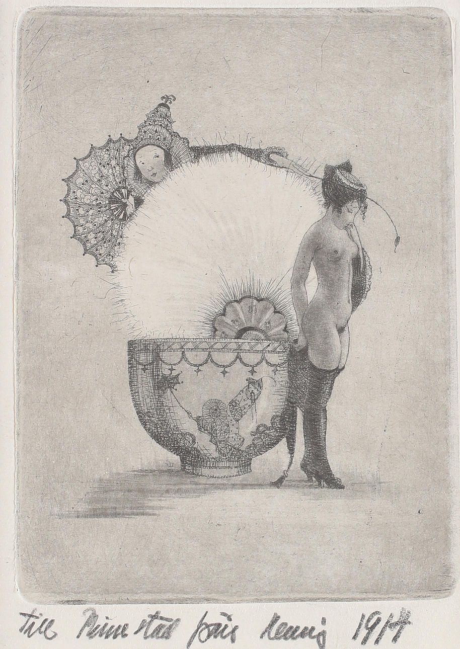 GERHARD HENNING. Orientalisk naken kvinna, etsning, signerad samt daterad 1914.