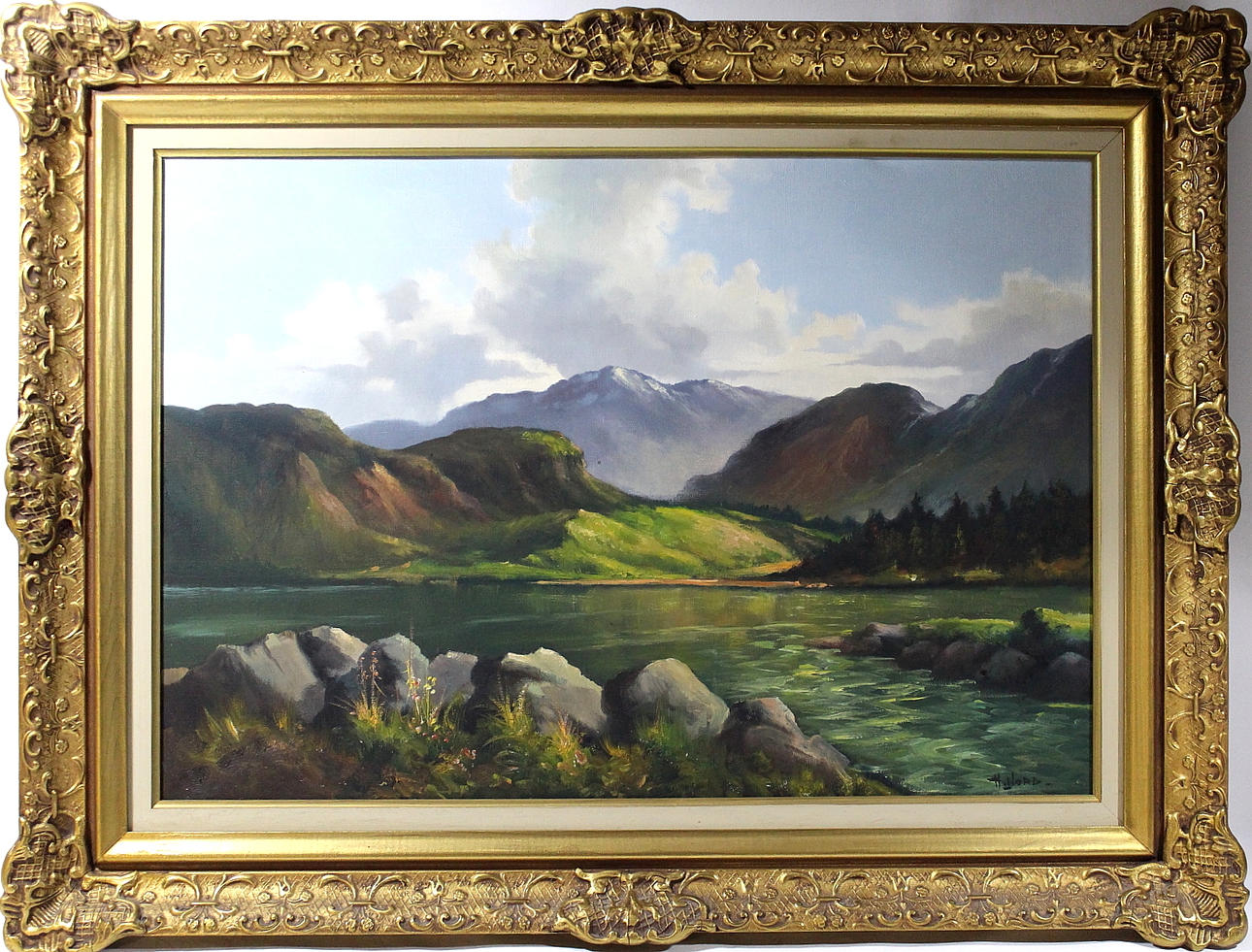 OIDENTIFIERAD KONSTNÄR. olja på duk, bergslandskap, signerad H. Nord.