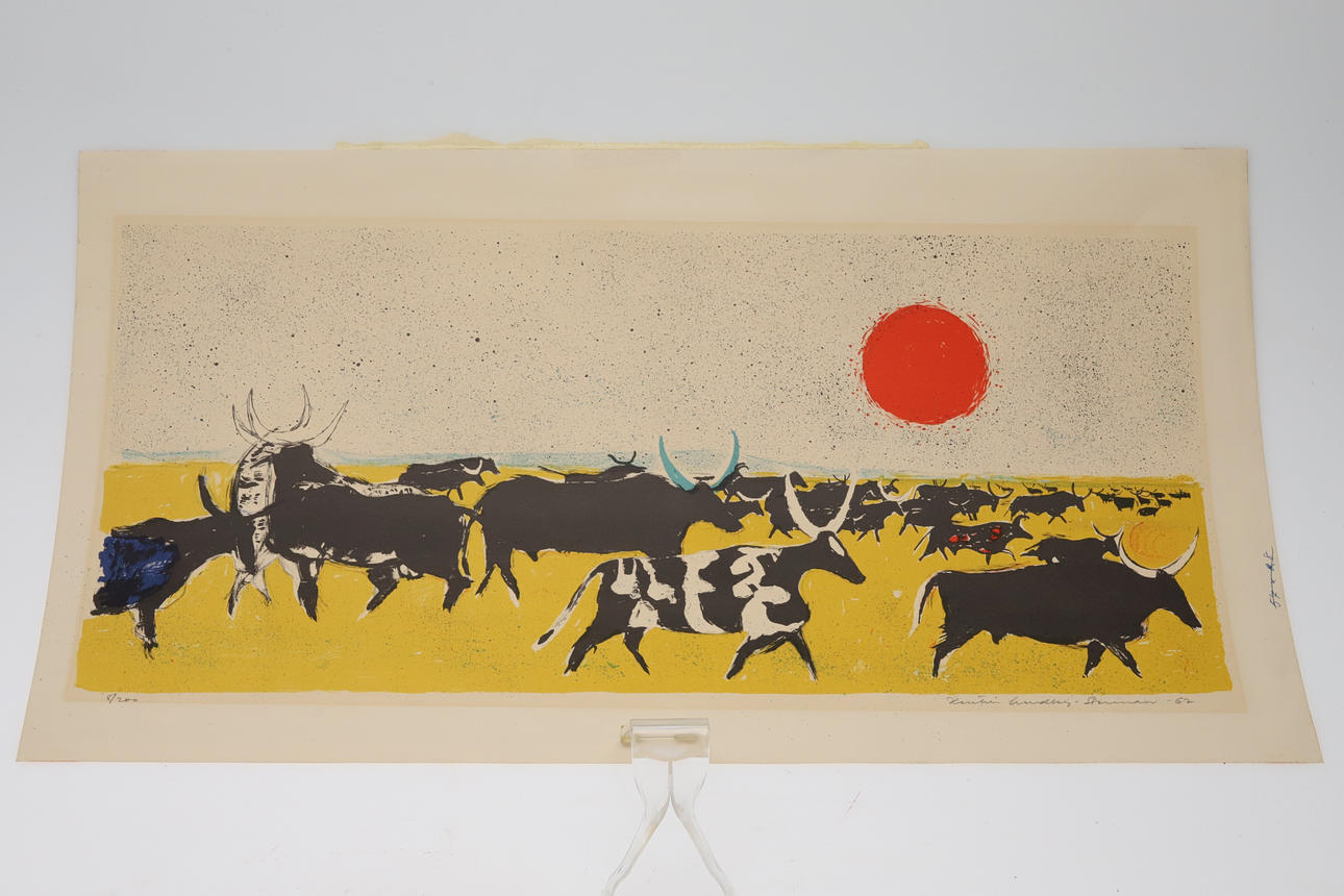KERSTIN LUNDBERG STENMAN. LITHOGRAPH IN COLOUR, “Livestock”, signed and numbered, dated -62.
