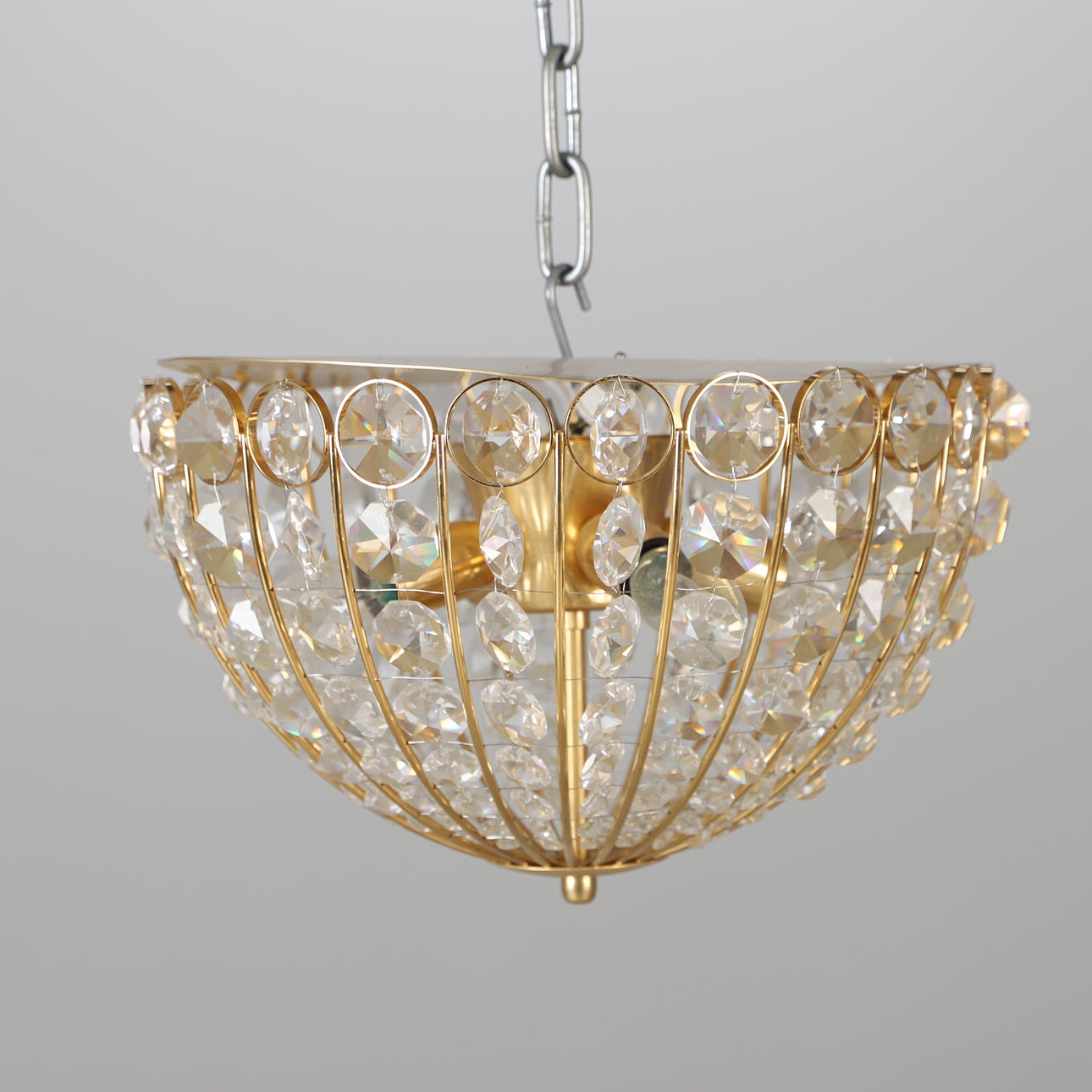 A brass ceiling plafond with prisms, late 20th century.