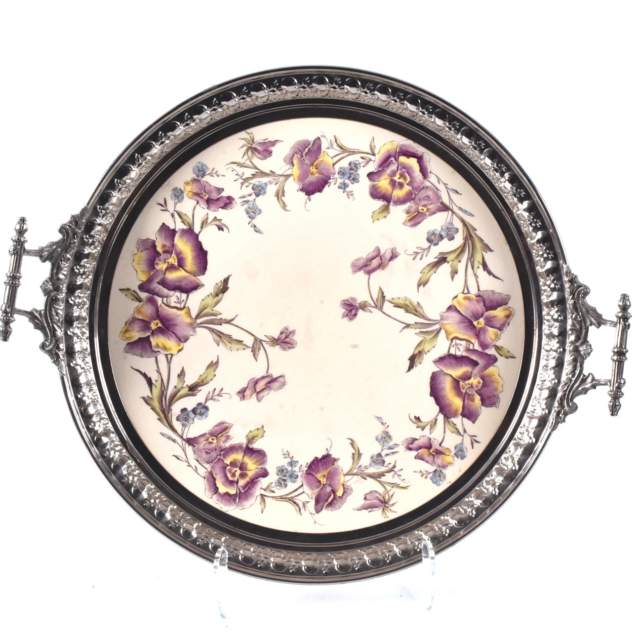 A tray, flintware, with metal frame, Rörstrand, ca 1890.