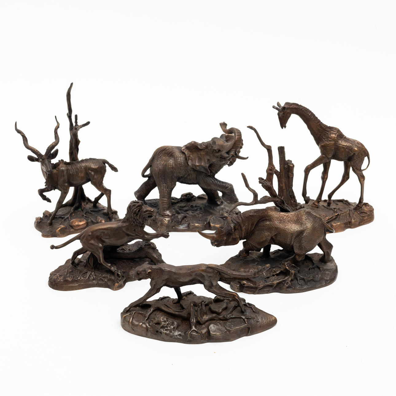 ブロンズ像（クロサイ）Donald J. Polland A set of six bronze African animals, Donald J Polland, Franklin