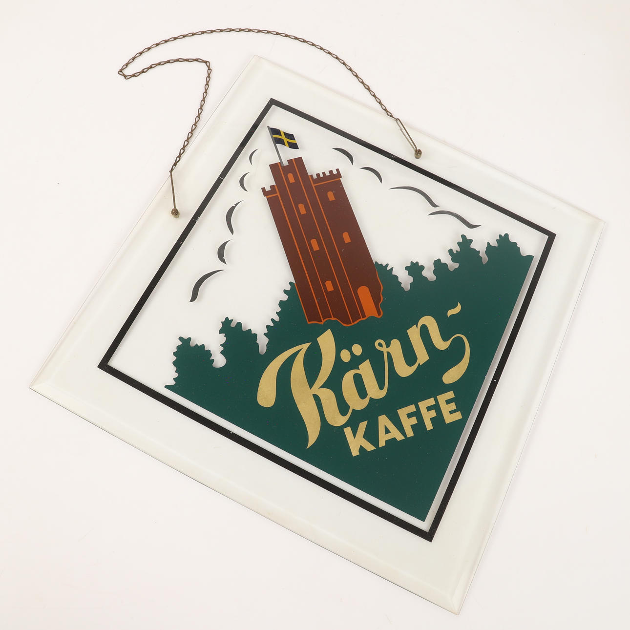 REKLAMSKYLT, "Kärnkaffe", målat glas, 1930/40-tal.