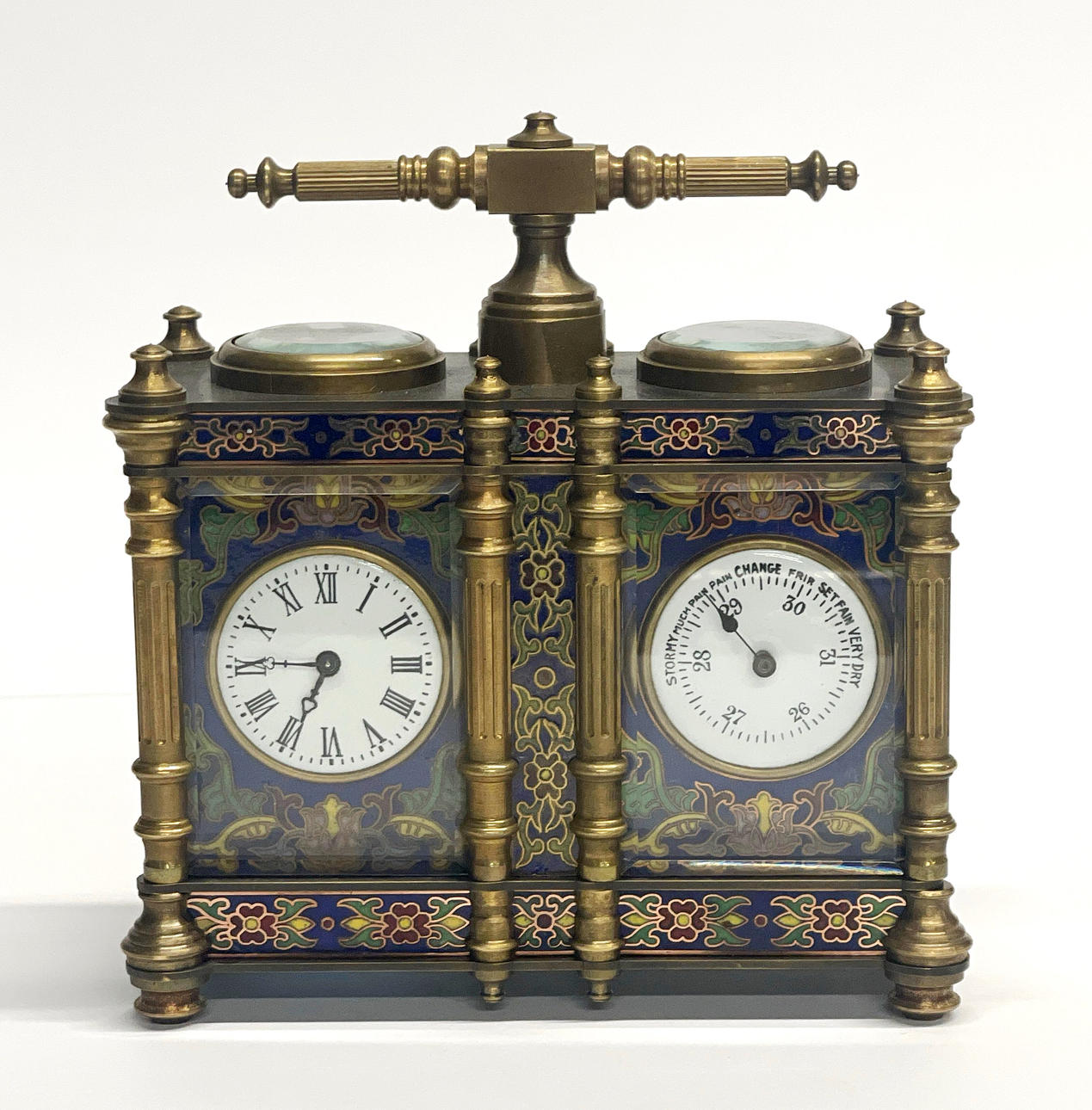 ENAMELLED BRONZE CLOCK/BAROMETER.