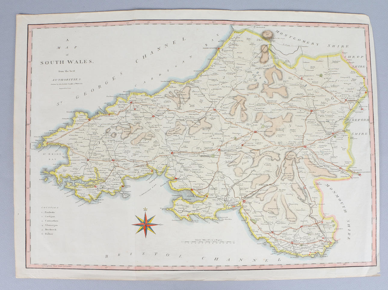 1805 ENGRAVED MAP OF SOUTH WALES BY J. CARY, PUBLISHED BY JOHN STOCKDALE.