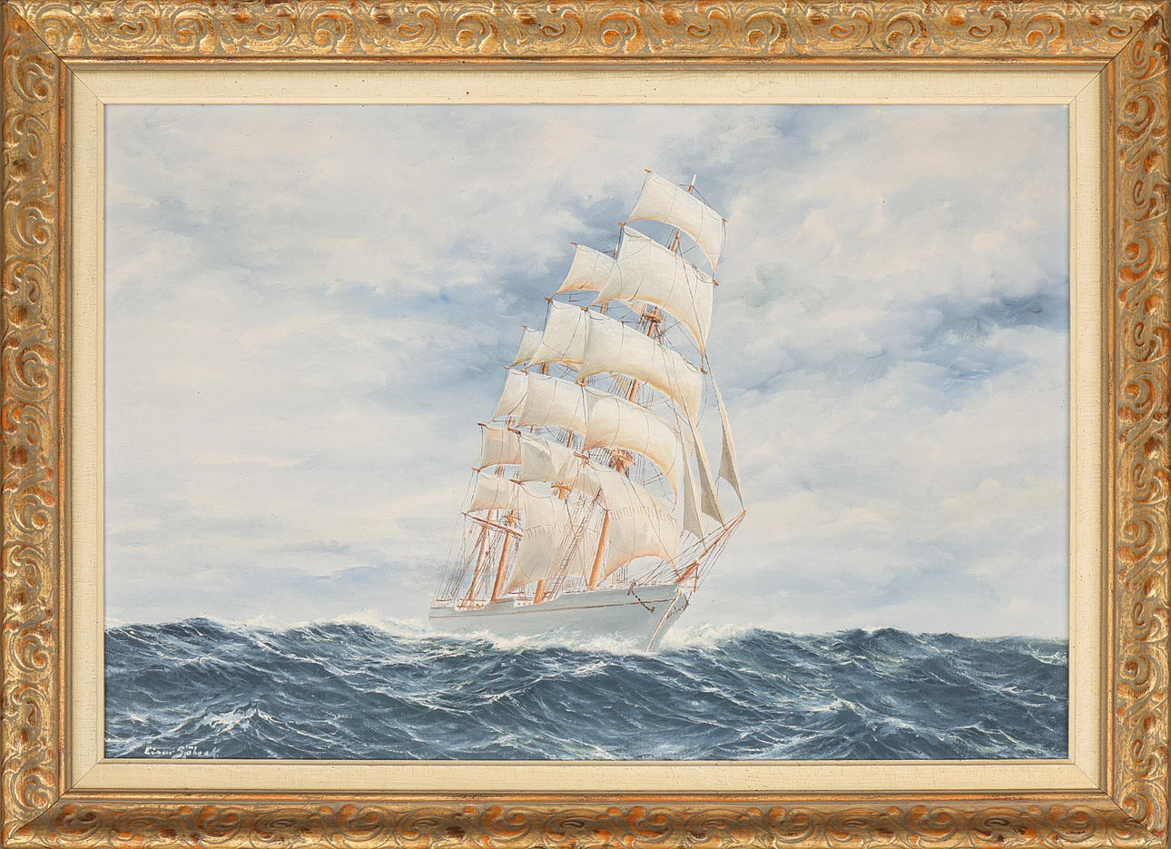 EINAR SJÖBECK. Oil on canvas, “Ship”, signed Einar Sjöbeck.