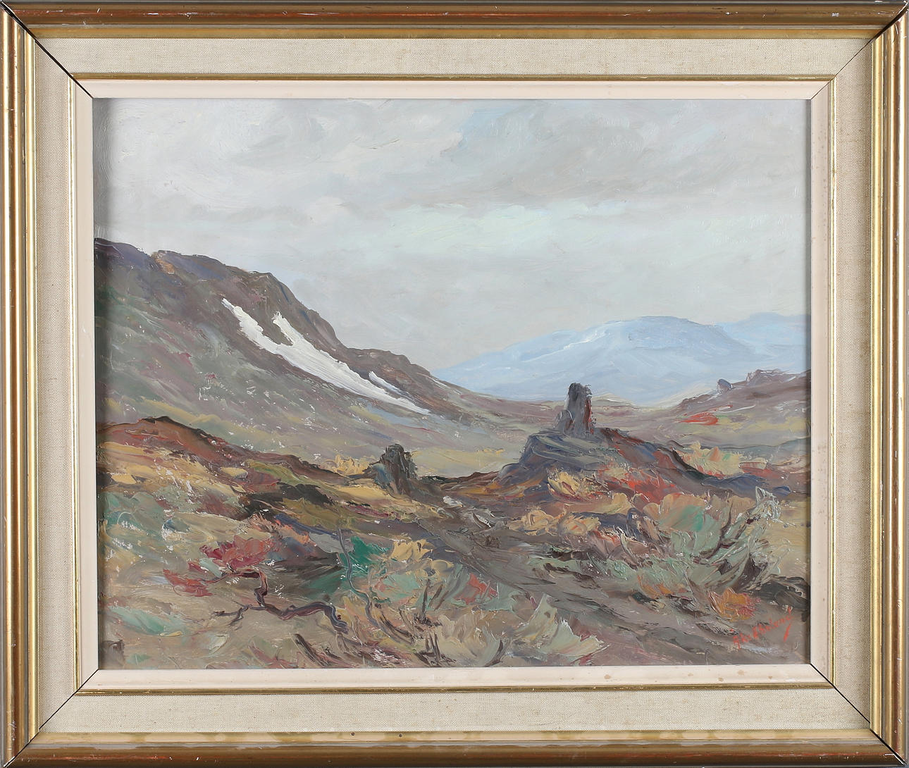 ÅKE AHNLUND. Fjällmotiv, olja på pannå, signerad.