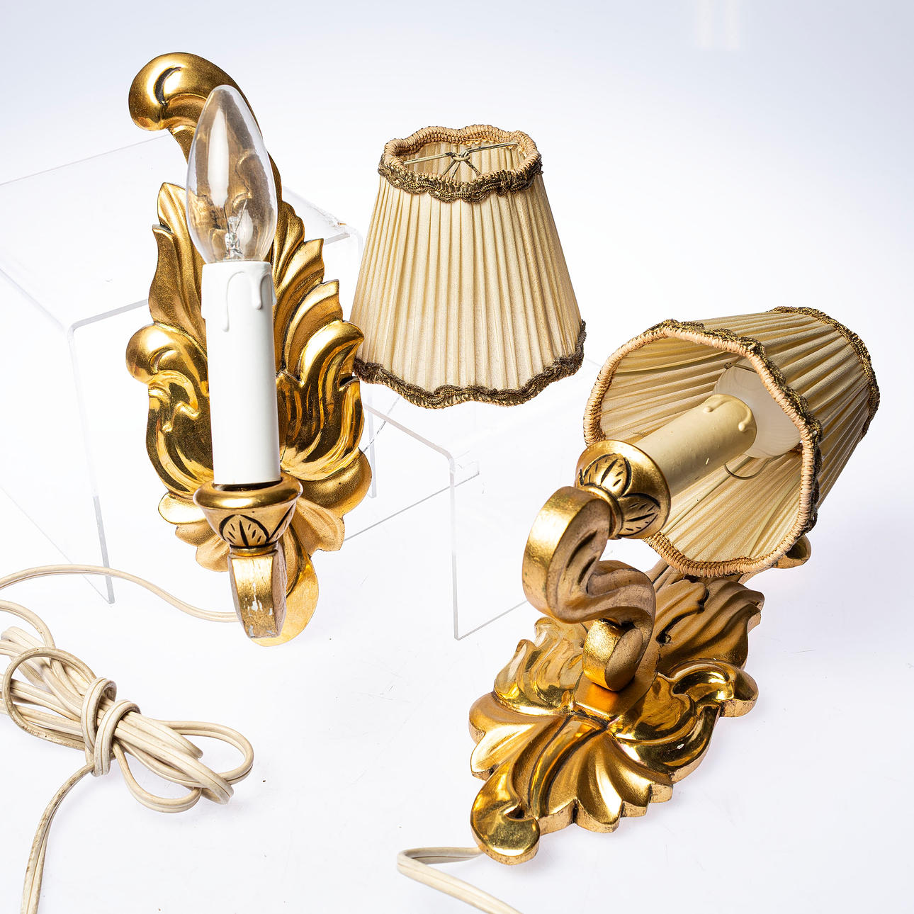 WALL SCONCES, wood, gilded, rococo style.