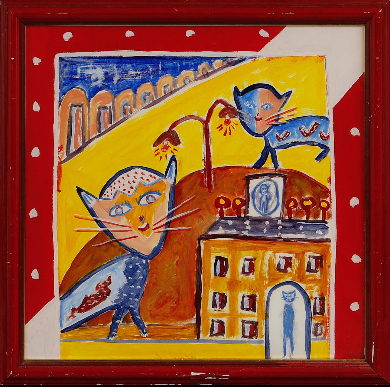 RONNY TEGNESKOG. Composition with cats, mixed technique.