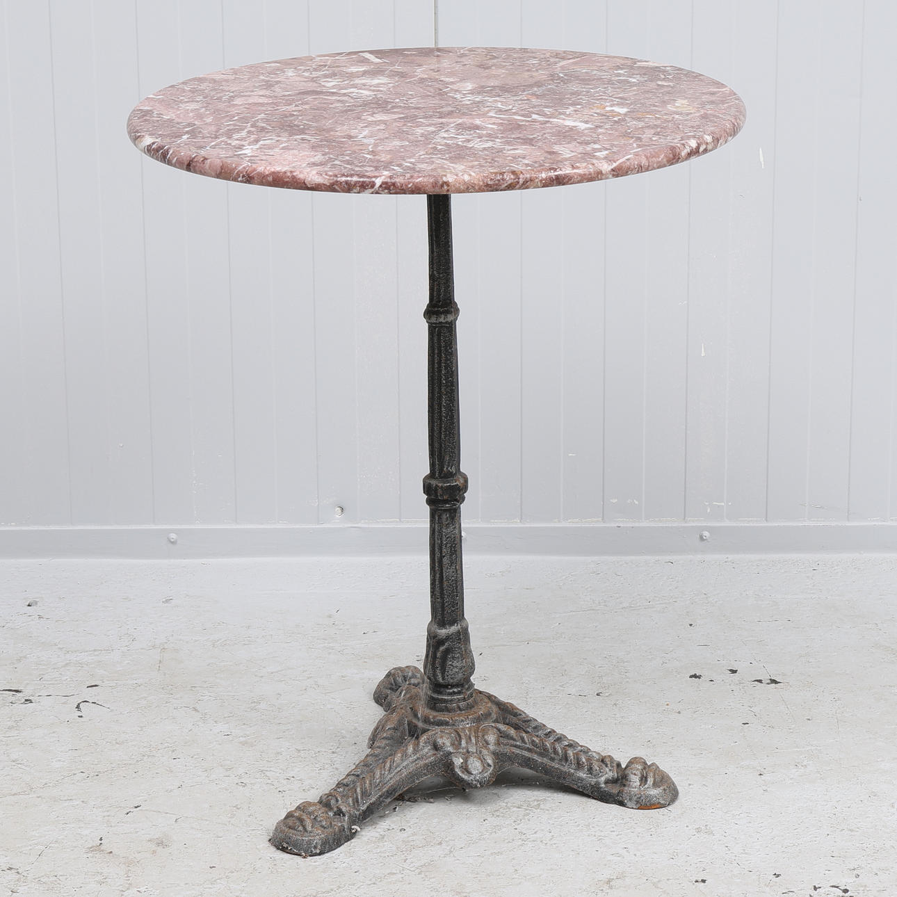 GARDEN TABLE/PILLAR TABLE, cast iron and marble.