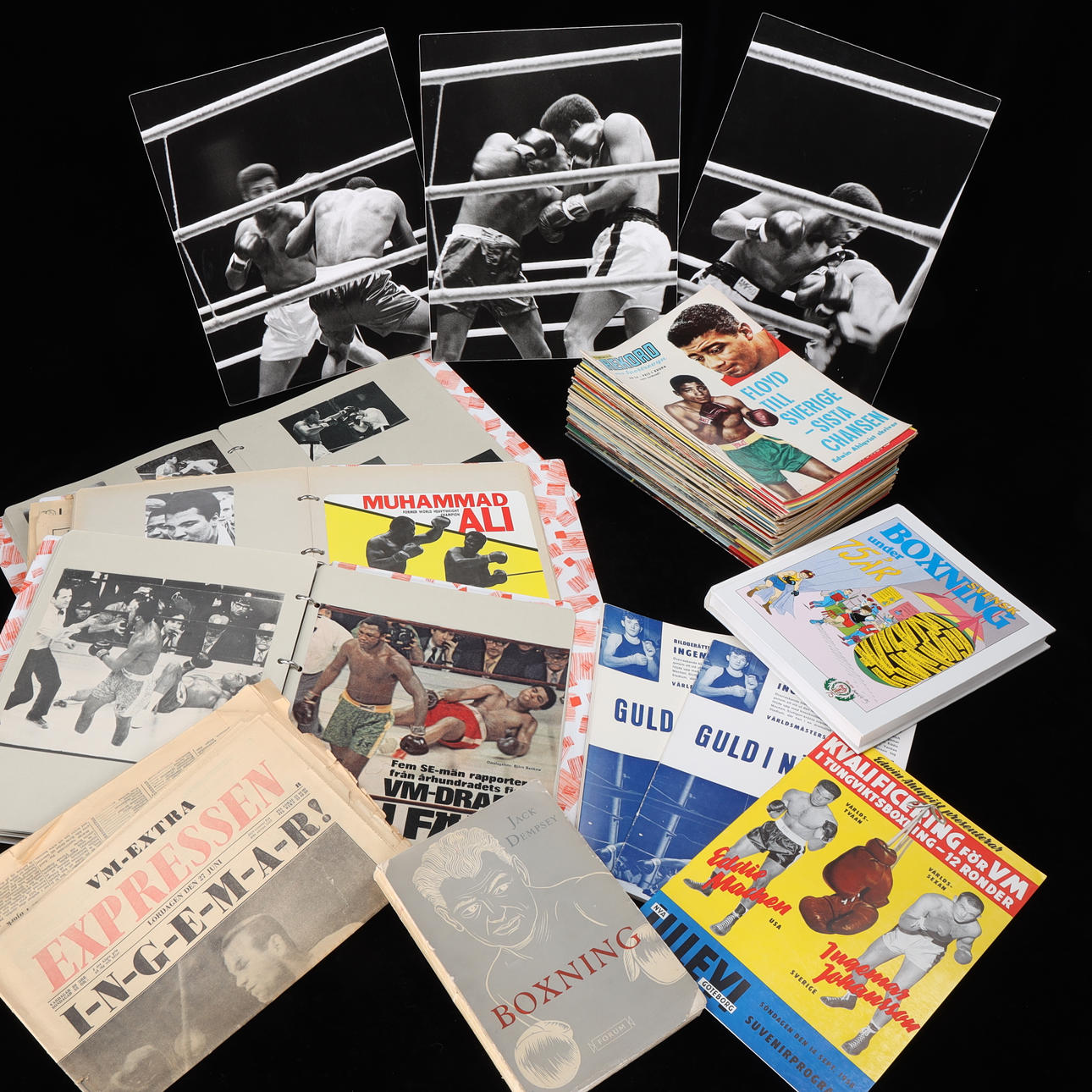 BOXNING, tidningar, fotografier, program, 1900-talets andra hälft.