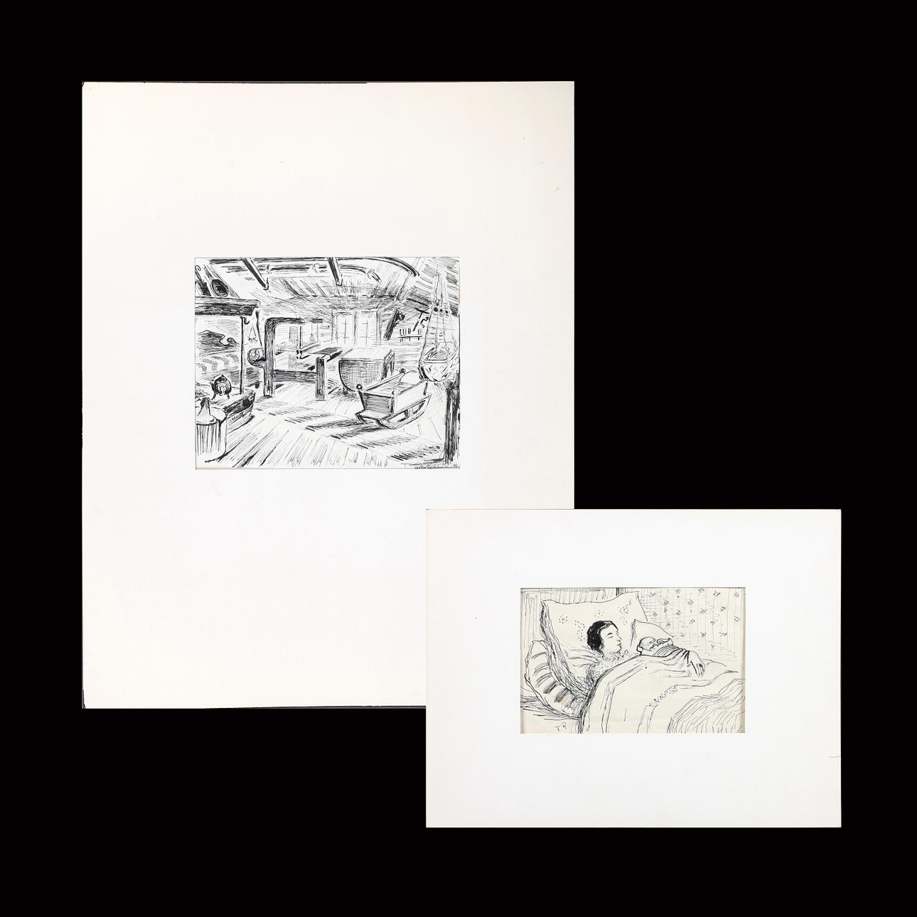 FOLKE RICKLUND. Teckningar, 2 st, tusch, signerade.