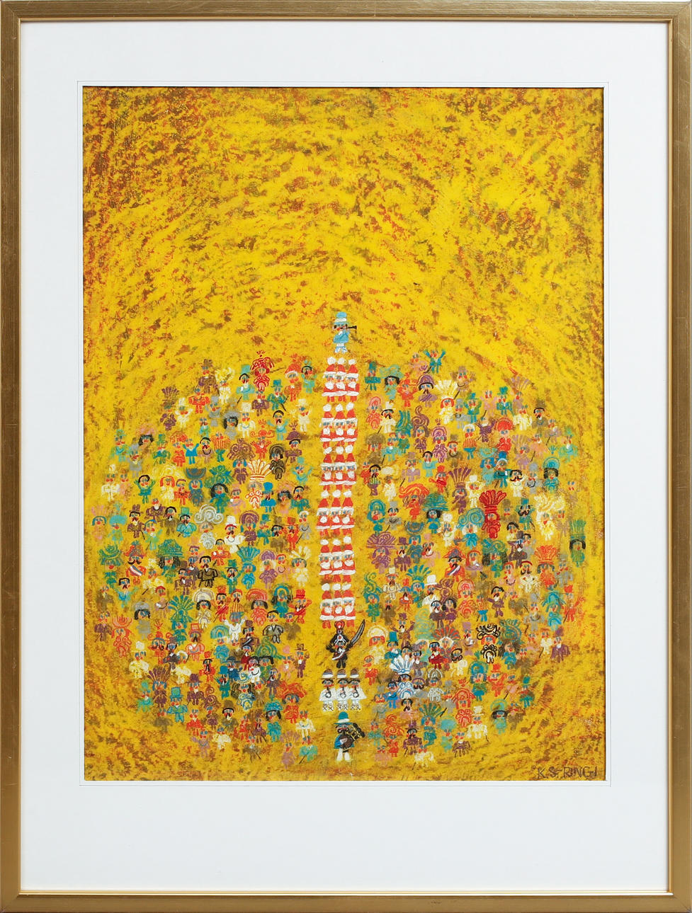 KJELL  SÖRENSEN RINGI. Composition with figurines, pastel, signed.