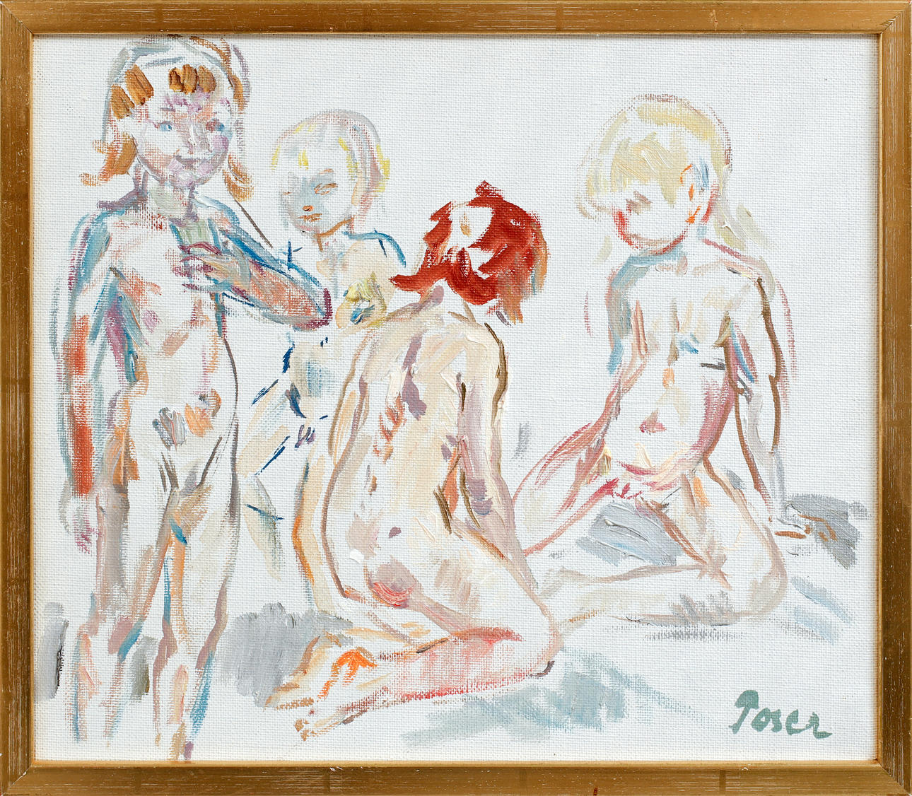 MARTIN POSER. On the beach, oil on canvas, signed.