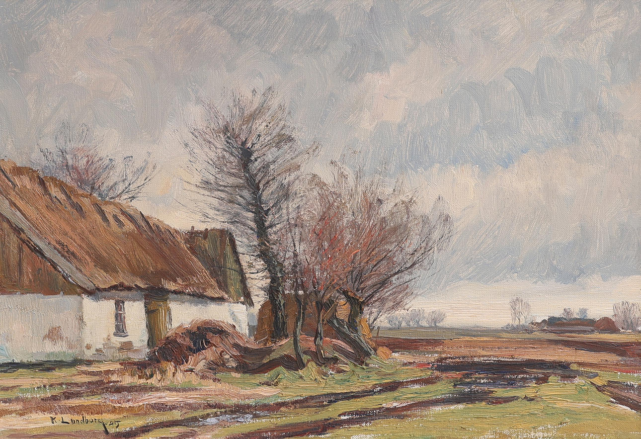 KARL LUNDBORG. “SKITTE JÖNS GÅRD, GISLÖV”, signed and dated -45.