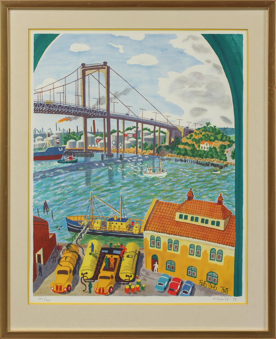 MONA HUSS WALIN. Älvsborgsbron, färglitografi, signerad och numrerad 404/460.