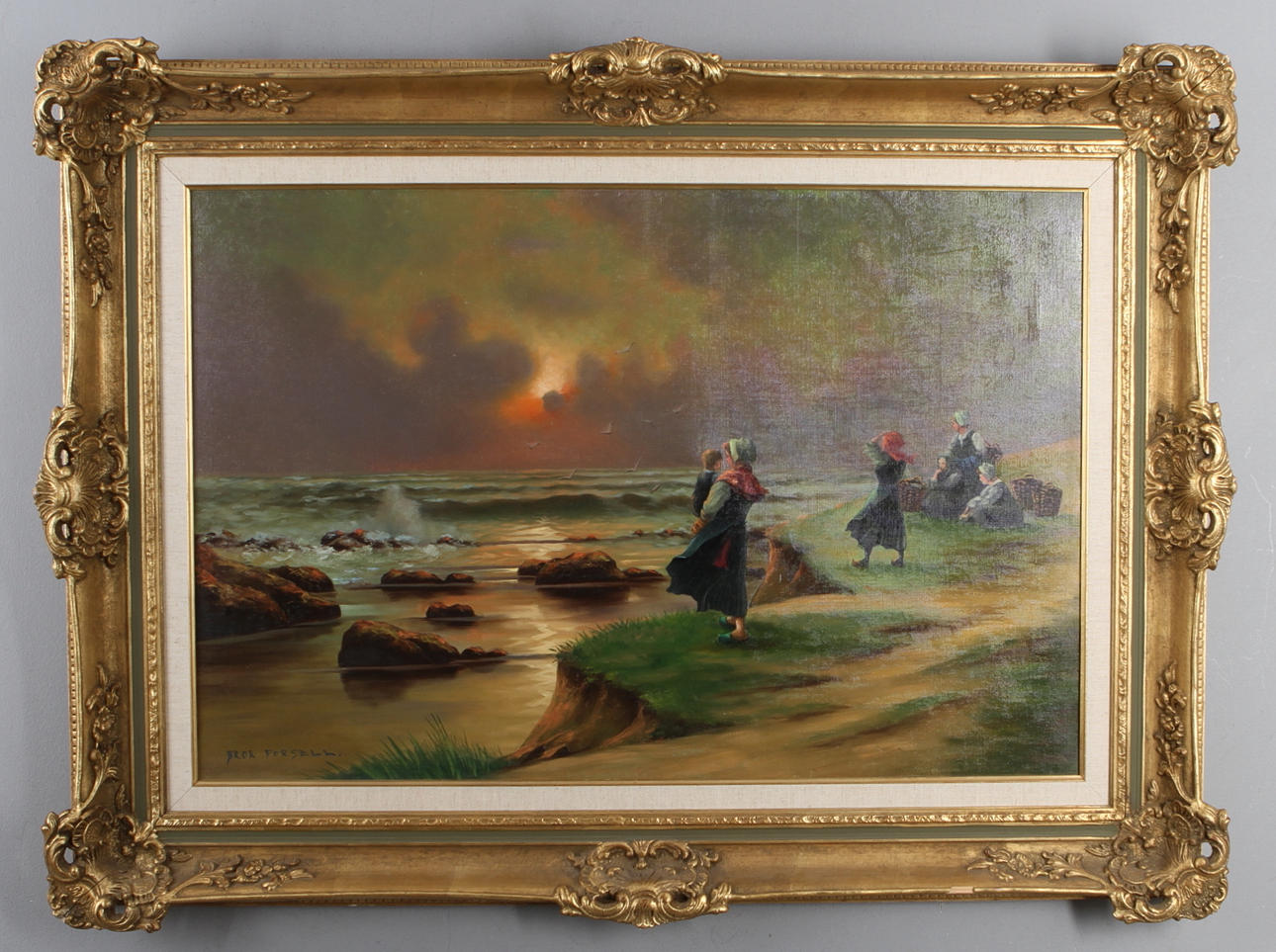 BROR FORSELL. Kvinnor vid strand, olja på duk ,signerad.