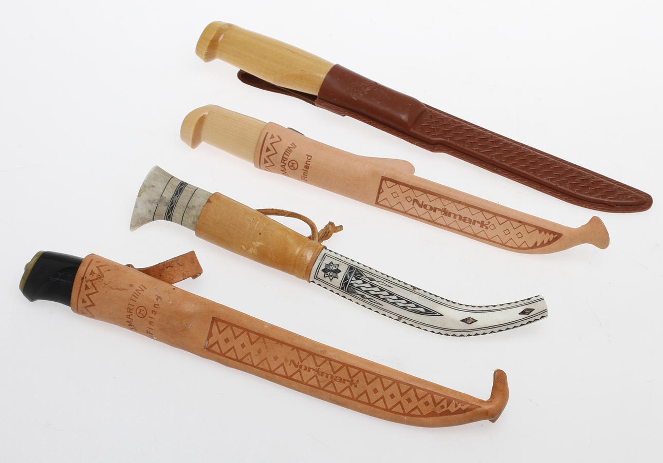 KNIVAR, 4 st, J. Marttiini samt samekniv märkt Kivkkjokk.
