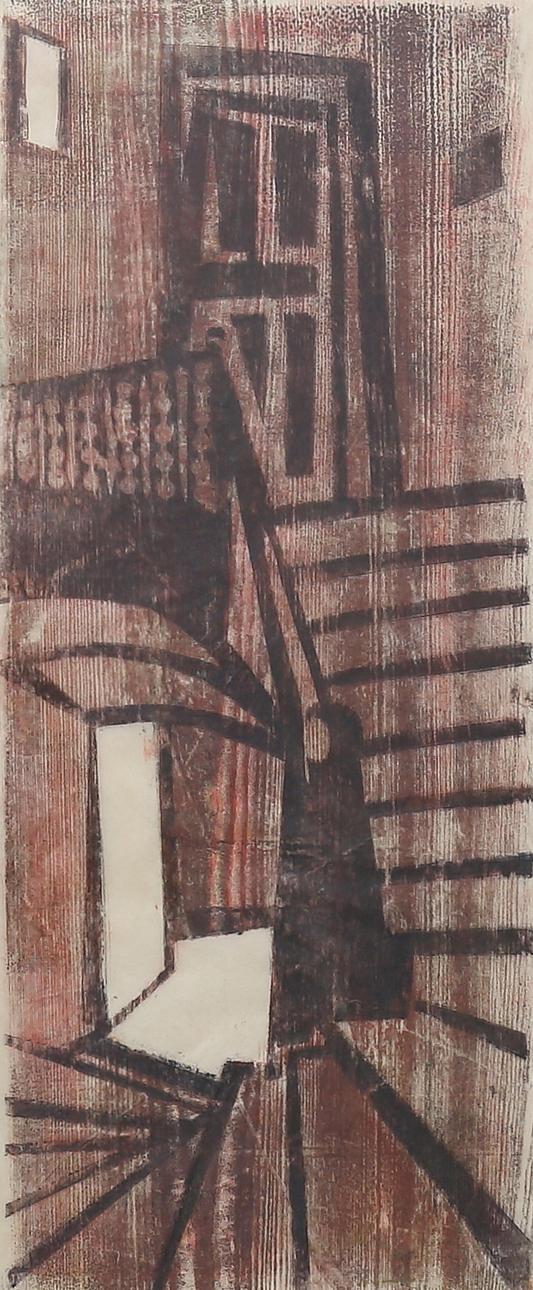 ERLAND MELANTON. (1916-1968), træsnit, trappe.