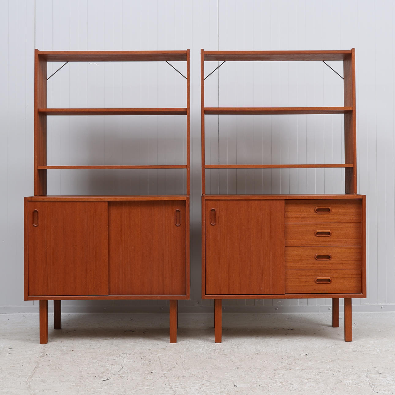 Teak bookcase, 2 sections, 8 pieces, 1960s.