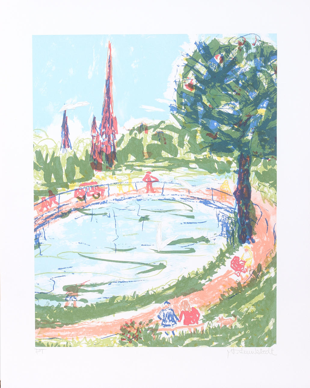 WILLIARD LUNDSTEDT. “Selångersån”, lithograph in colours, signed sample print.