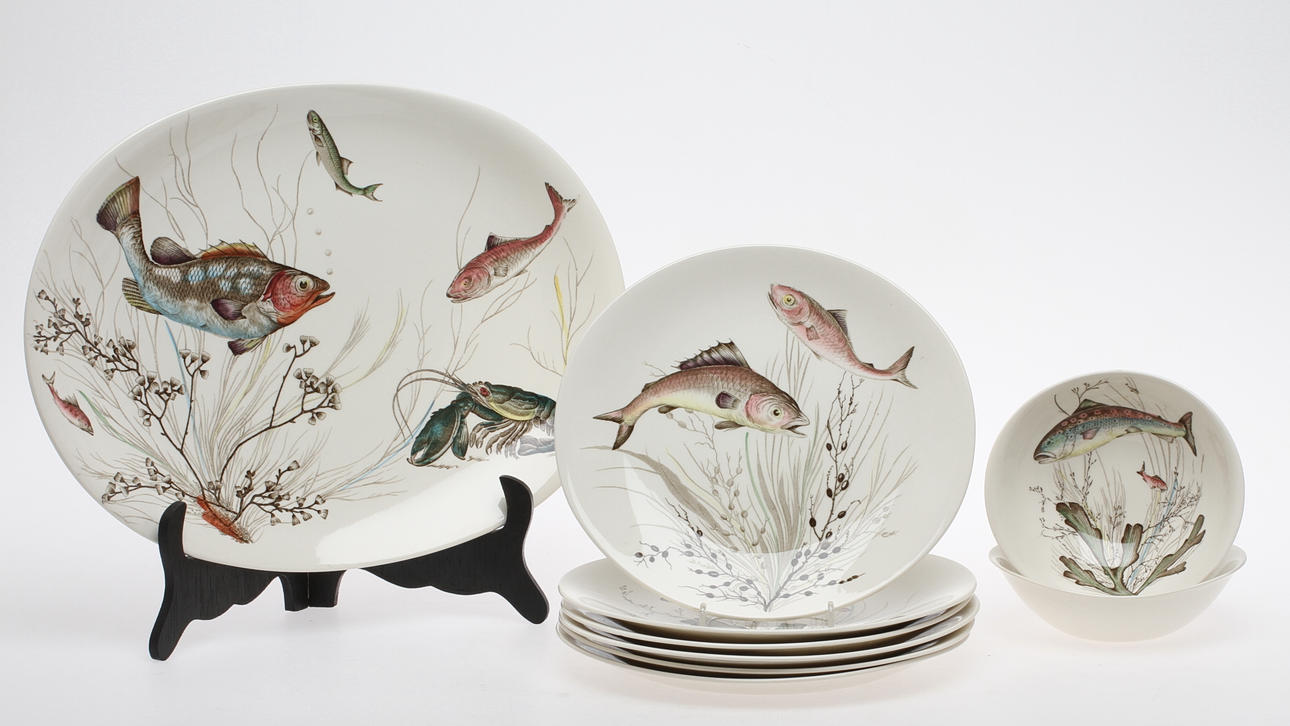 FISKTALLRIKAR, 6 st, FAT, SKÅLAR, 2 st, "Fish" Johnson, Bros, England.