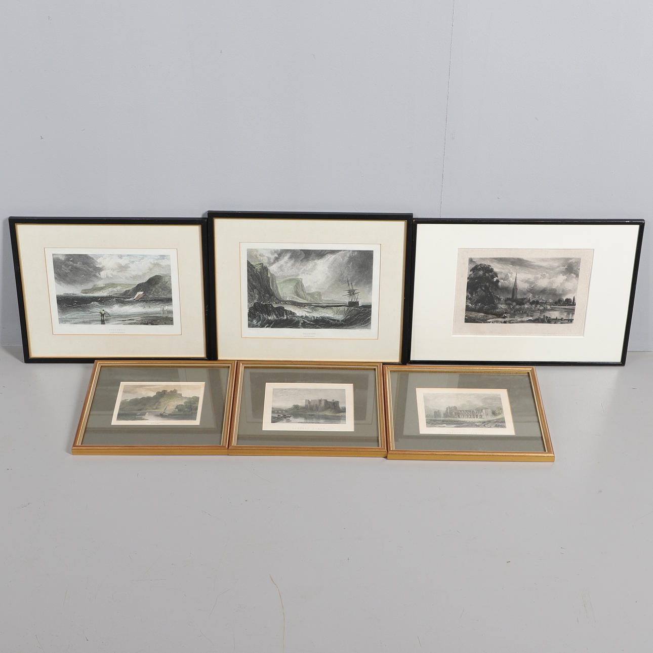 A QUANTITY OF TOPOGRAPHICAL ENGRAVINGS & PRINTS INCLUDING A MEZZOTINT OF SALISBURY CATHEDRAL AFTER JOHN CONSTABLE.