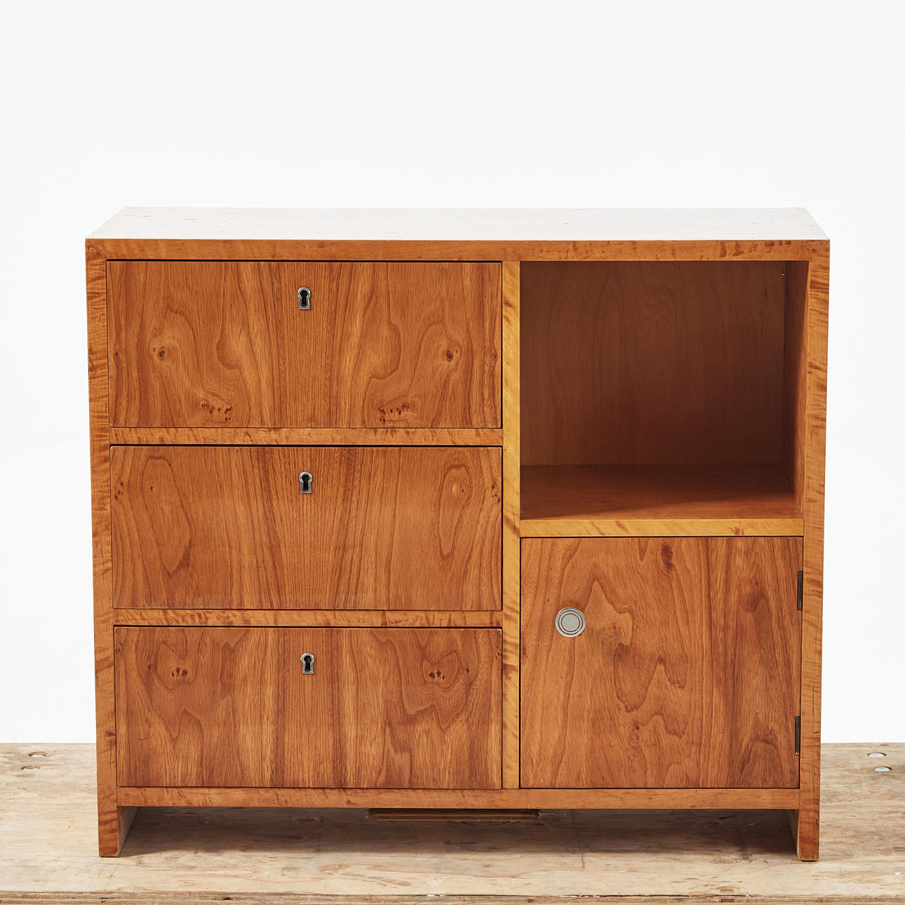 Bookcase with cupboard and drawers, 1930s/40s, birch and elm.
