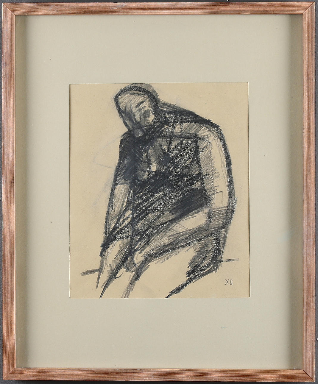 MALTE NYBERG TOLF. Sittande gestalt, blyerts, monogramsignerad "XII".