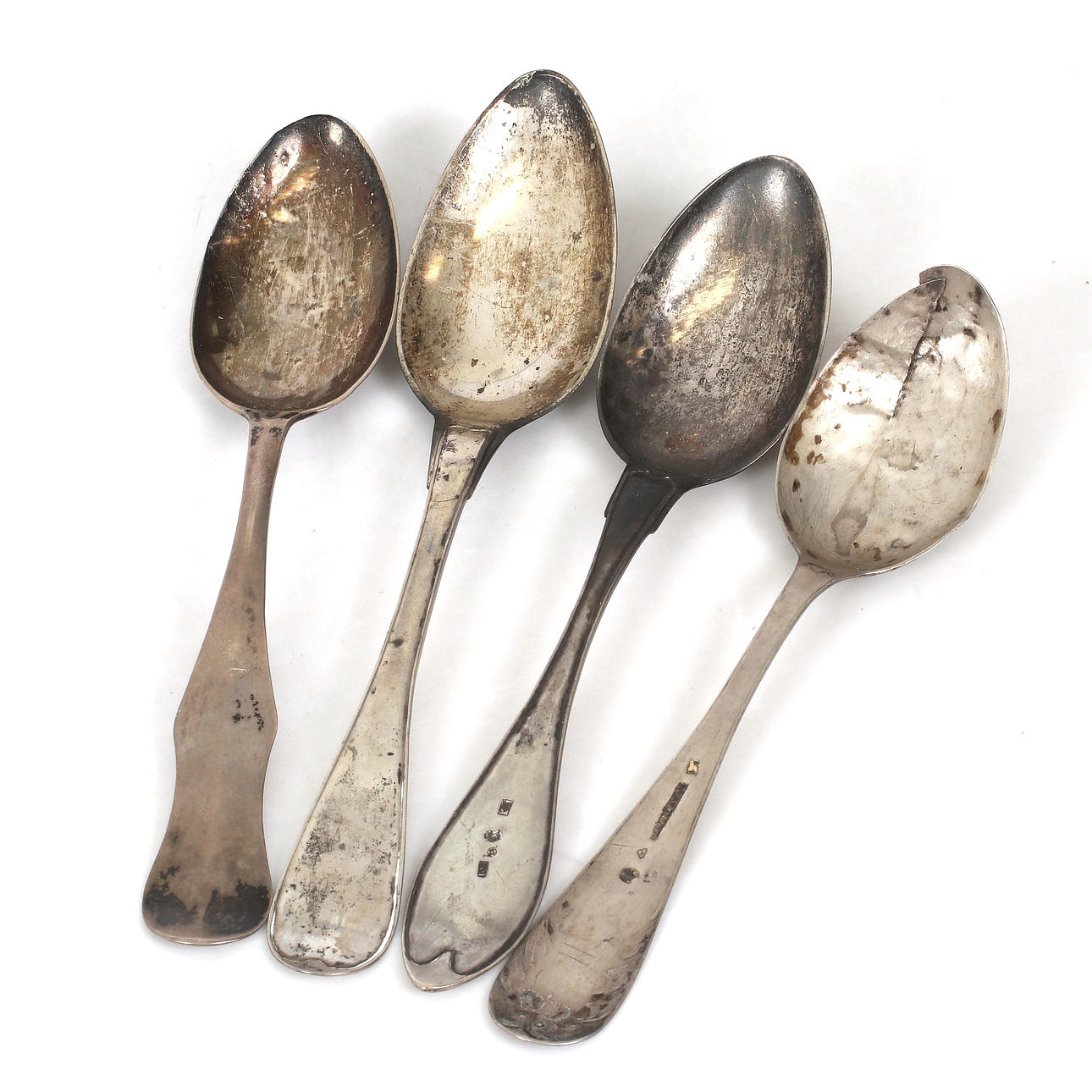 SPOONS, 4 pcs, silver, different models. Weight 153 grams.