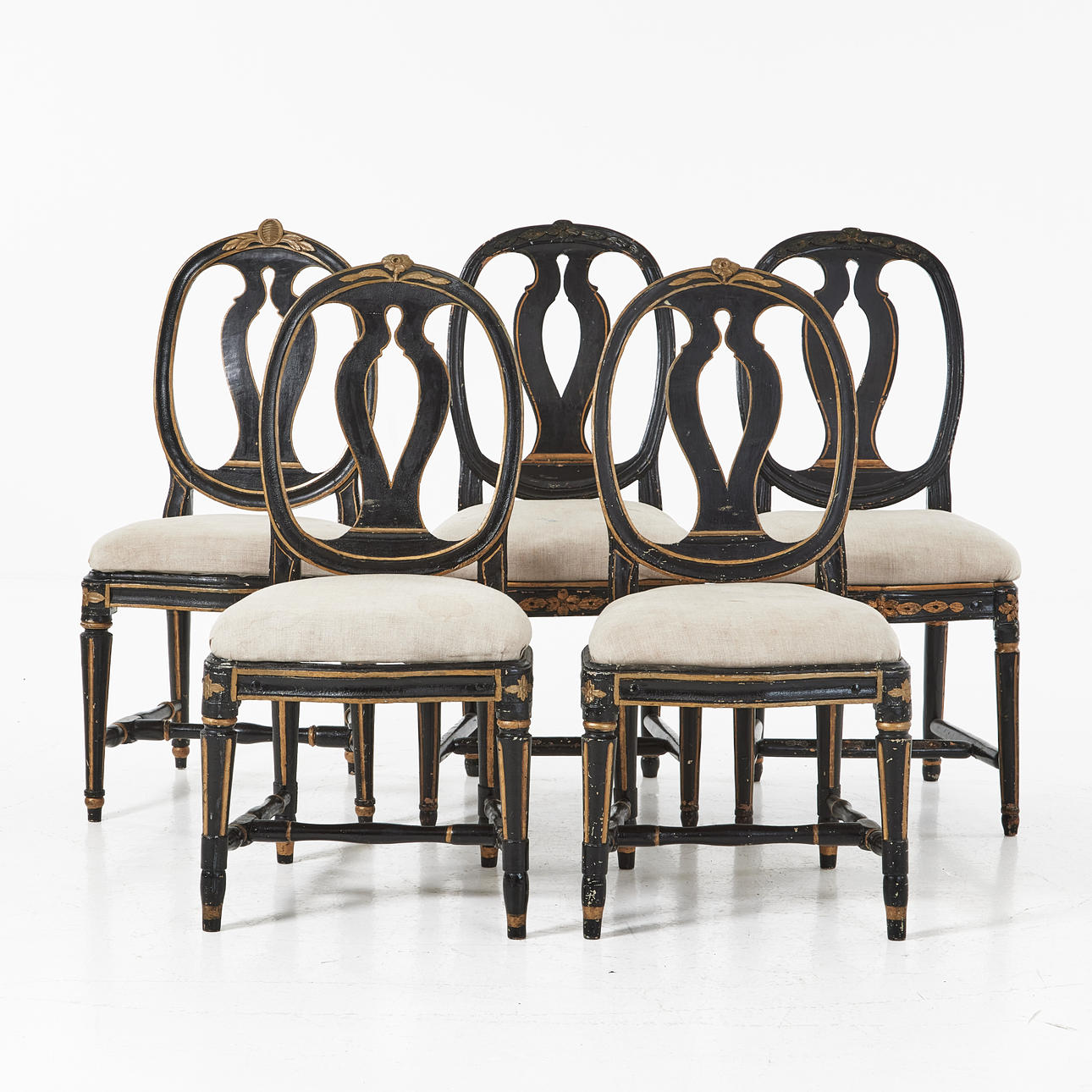 A set of 5 similar Swedish style chairs, Gustavian Stockholm works, second half of the 18th century.