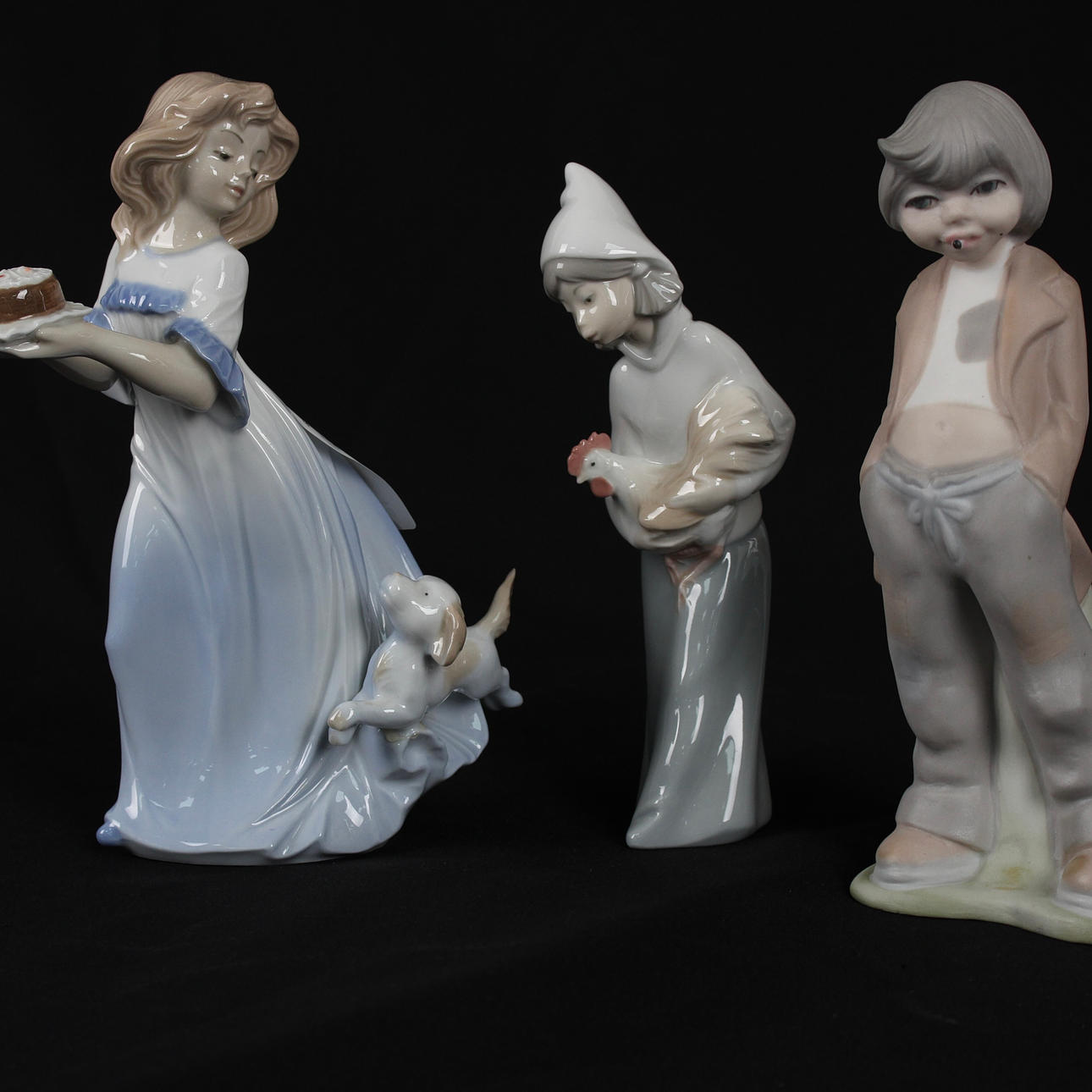 FIGURINES, 3 pcs. Porcelain, Spain.