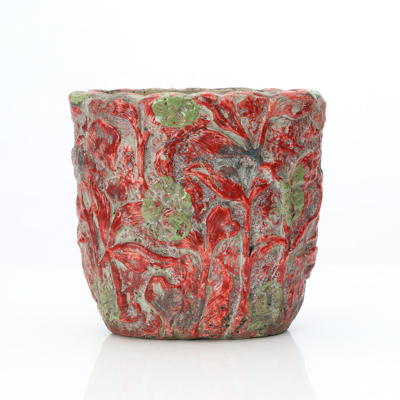 VASE WITH RELIEF DECOR. Inclearly signed, possibly Italy.