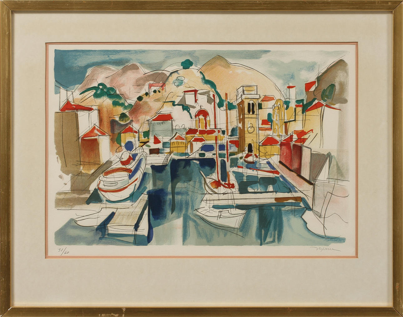 JACQUES CERIA DESPIERRE. Hamnbild, färglitografi, signerad och numrerad 31/60.