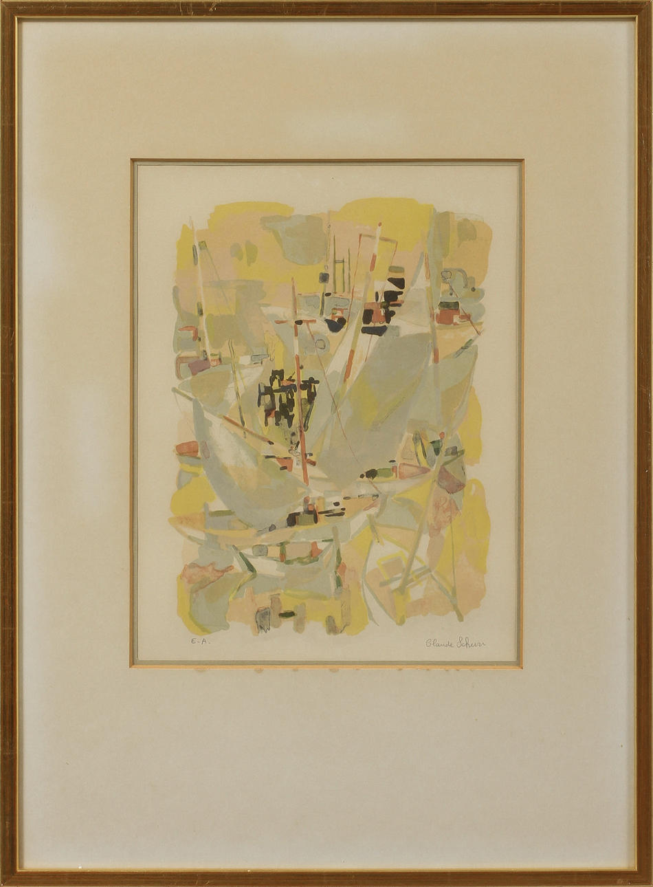 CLAUDE SCHURR. Segelbåtar, färglitografi, signerad, EA.