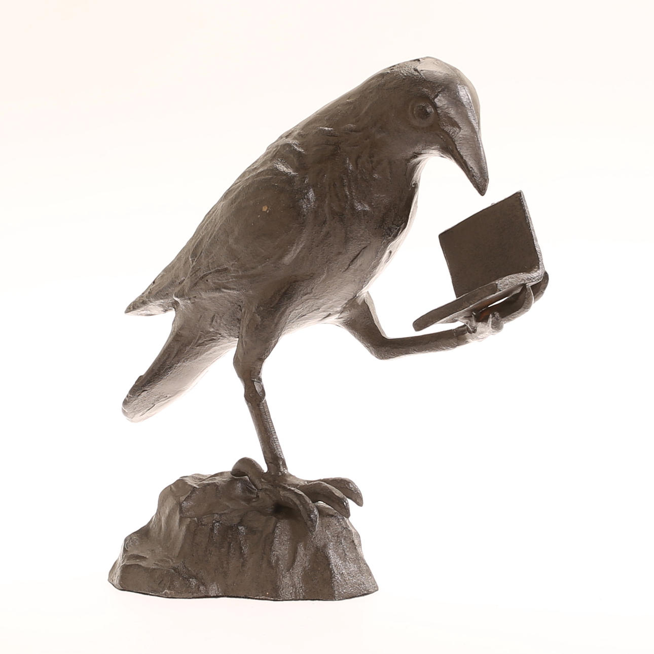 SCULPTURE, reading bird, cast iron, contemporary.