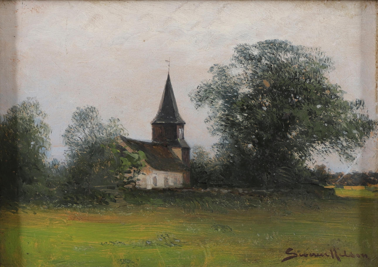 SEVERIN NILSON. Kirche, Öl auf Tafel, signiert.