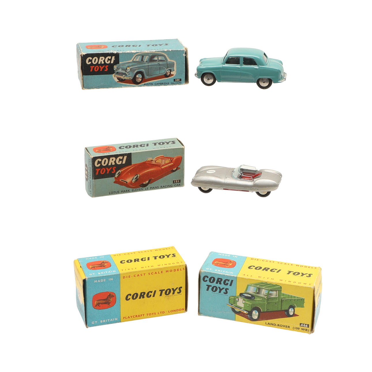 CORGI LEGETØJ - HERUNDER LOTUS LE MANS & AUSTIN CAMBRIDGE.