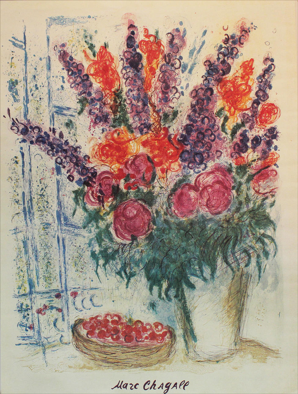 MARC CHARGALL. Stilleben. Offsettryck. Signerad Chagall i trycket.