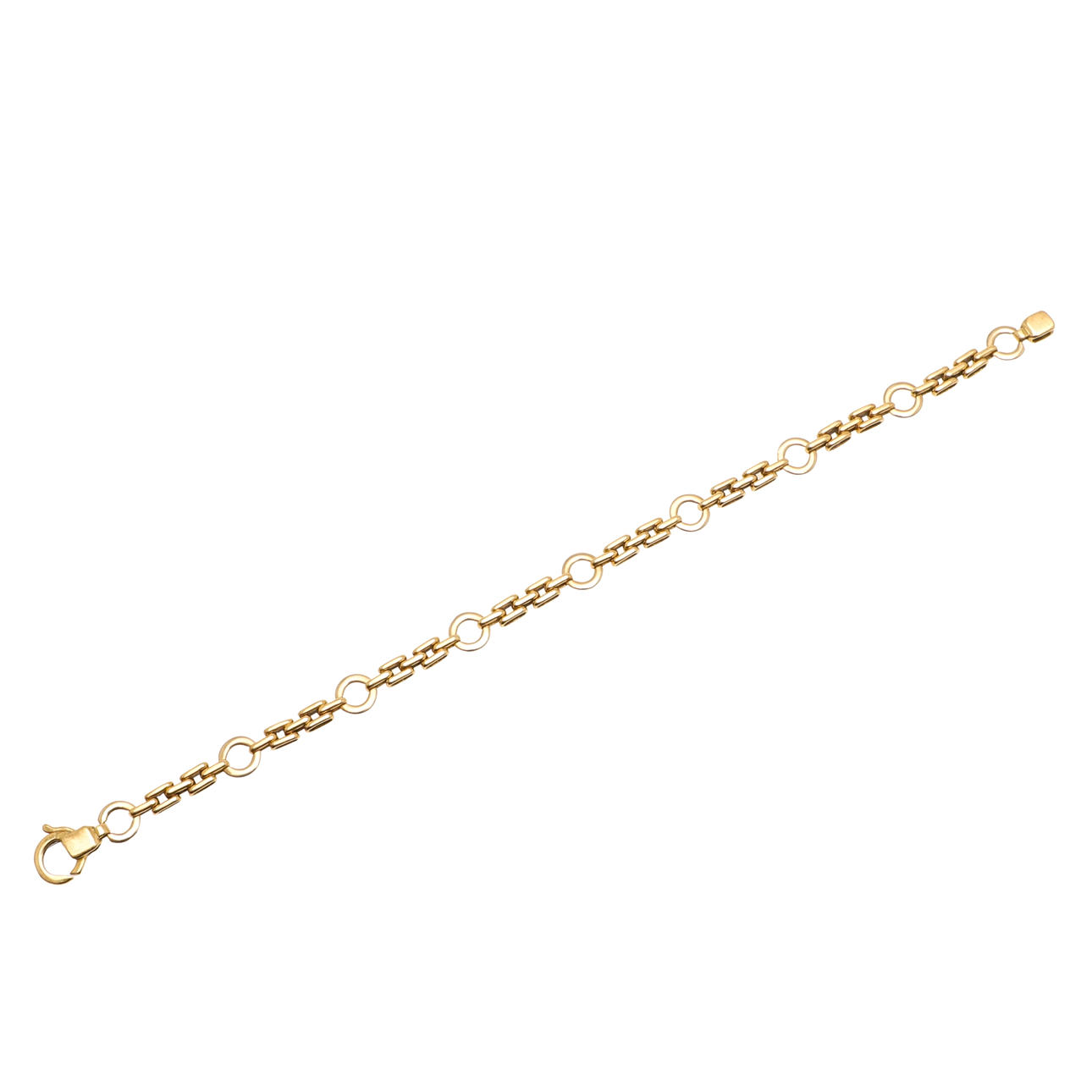 AN 18CT GOLD FANCY LINK BRACELET.