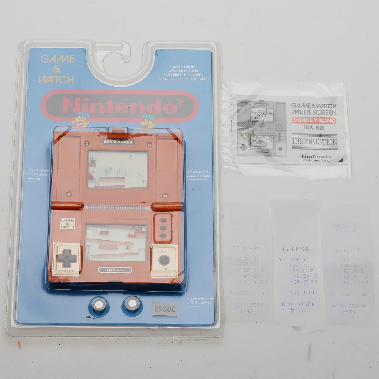 NINTENDO GAME & WATCH, Donkey Kong, in pack with instruction manual, 1982.