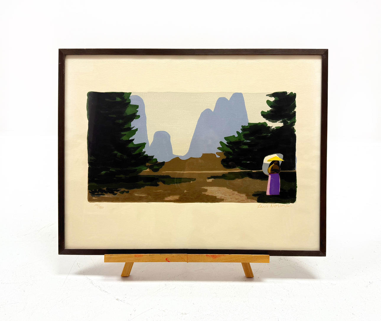 LARS NORRMAN. Landscape with woman, lithograph in colours, signed and numbered 103/360.
