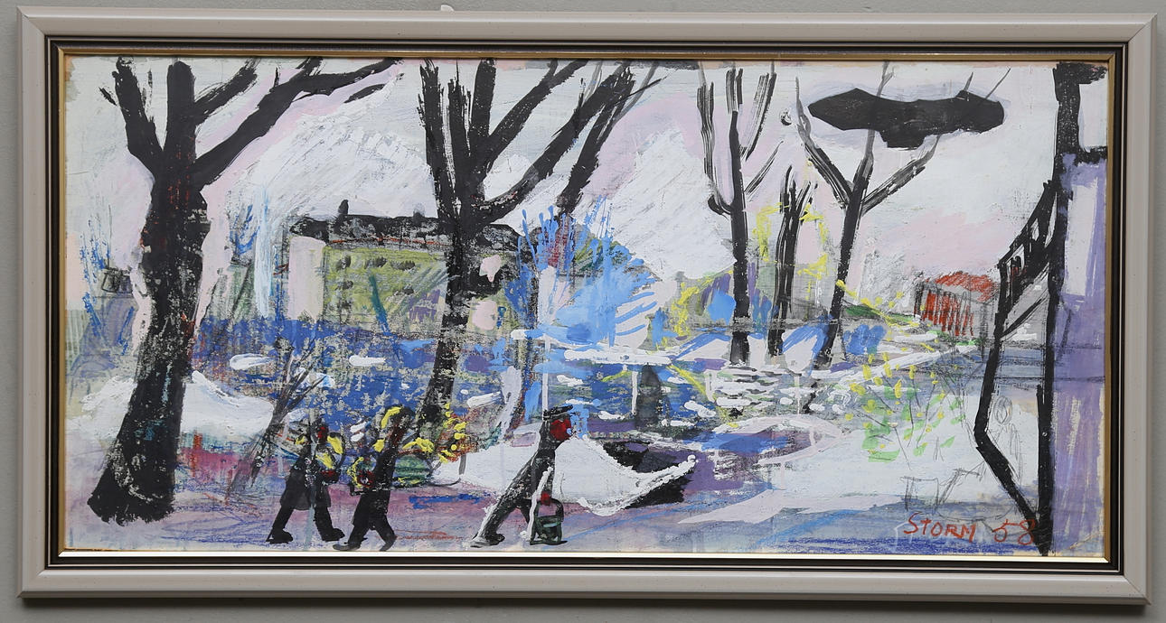 SVEN STORM. Blandteknik på papp. Signerad och daterad 58.