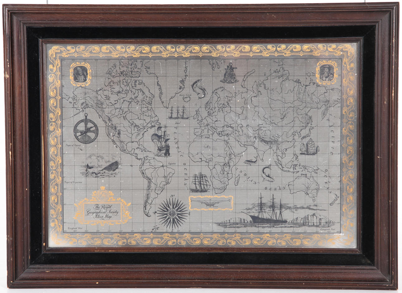 WORLD MAP, “The Royal Geographical Society Silver Map”, sterling silver.