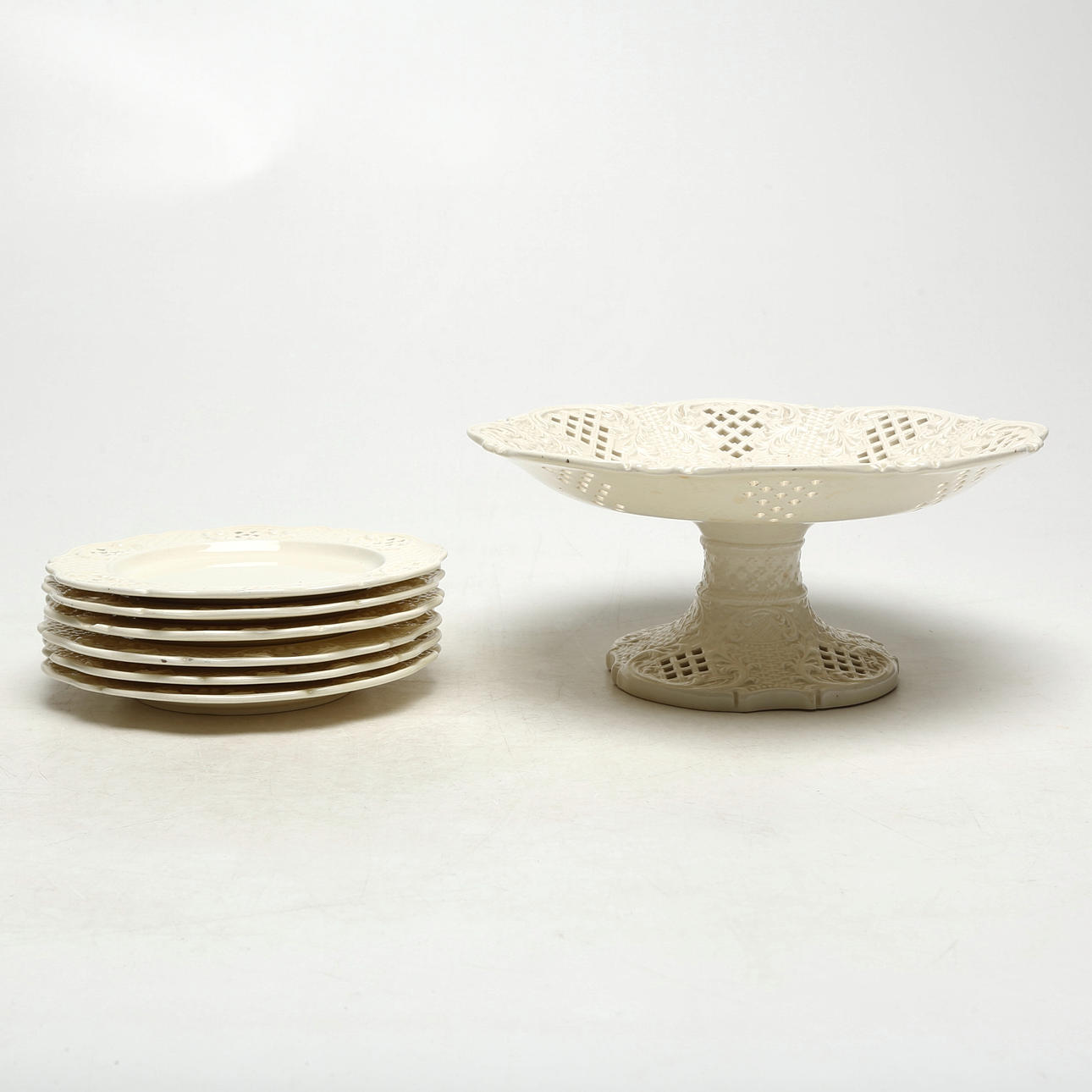 CAKE PLATE, with DISHES 6 pcs, flintware.