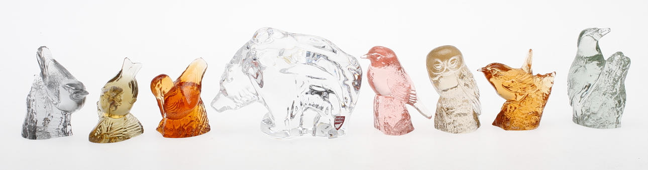 FIGURINER, 8 st, glas, Paul Hoff samt Orrefors.