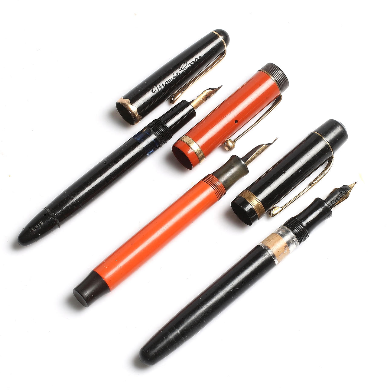 RESERVOARPENNOR, 3 st, "Duofold" Parker, "Monte Rosa" Mont Blanc och Hansa Imperial, 1900-tal.